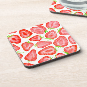 Watercolor strawberry slices pattern coaster