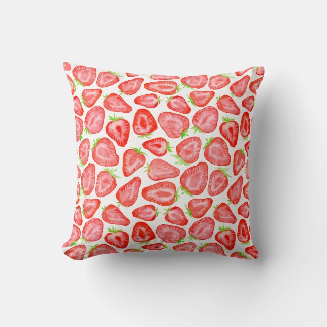 Watercolor strawberry slices pattern cushion (Front)