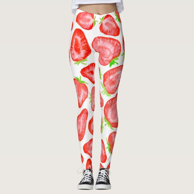 Watercolor strawberry slices pattern leggings (Front)