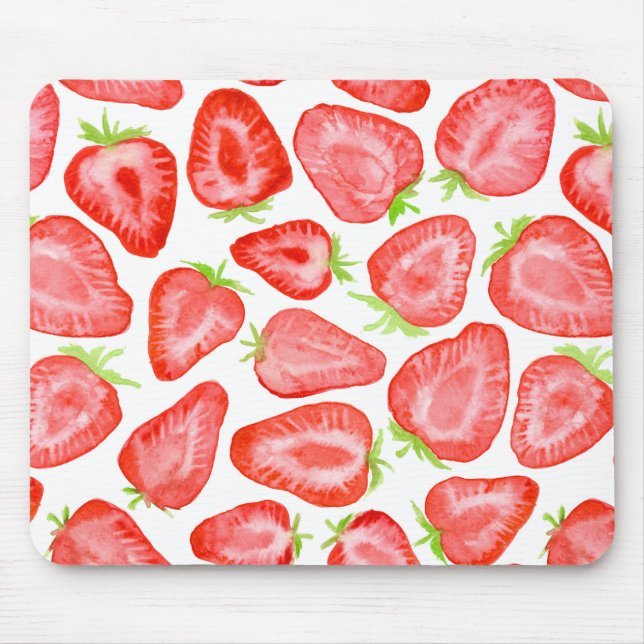 Watercolor strawberry slices pattern mouse pad (Front)