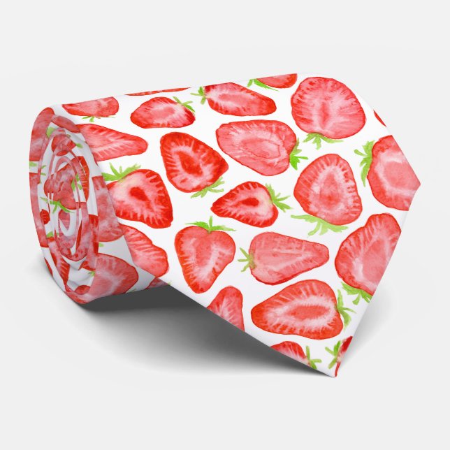 Watercolor strawberry slices pattern neck tie (Rolled)