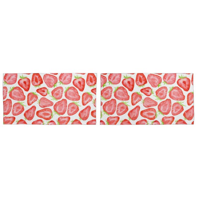 Watercolor strawberry slices pattern pillowcase (Front-Set)