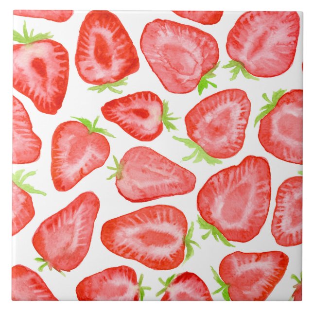 Watercolor strawberry slices pattern tile (Front)
