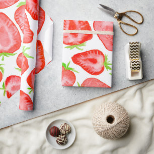 Watercolor strawberry slices pattern wrapping paper