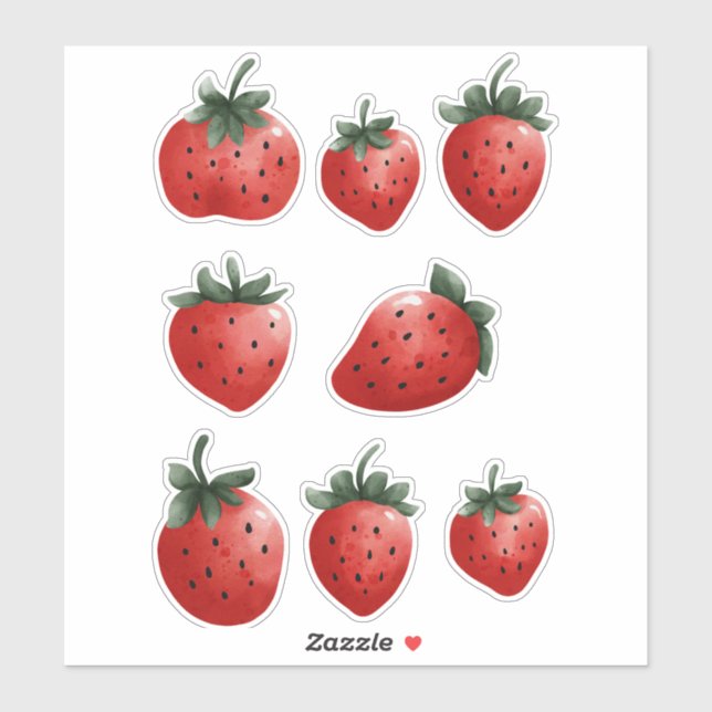 Watercolor Strawberry Sticker Sheet (Sheet)
