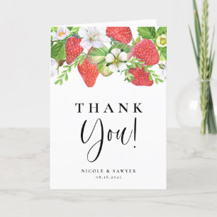 Watercolor Strawberry Summer Wedding Thank You Card