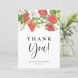 Watercolor Strawberry Summer Wedding Thank You Card