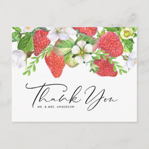 Watercolor Strawberry Summer Wedding Thank You Postcard