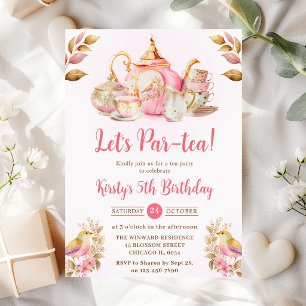 Watercolor Strawberry Tea Party Birthday Party Invitation