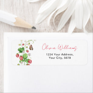 Watercolor Strawberry with Butterfly Address Return Address Label