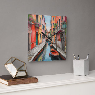 Watercolor Street in Venice  Square Wall Clock