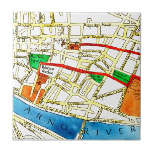 Watercolor Street Map Florence Italy Ceramic Tile