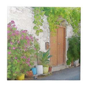 Watercolor street view ceramic tile