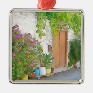 Watercolor street view metal ornament