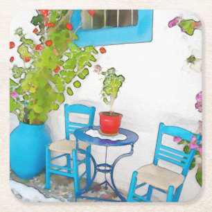 Watercolor street view square paper coaster