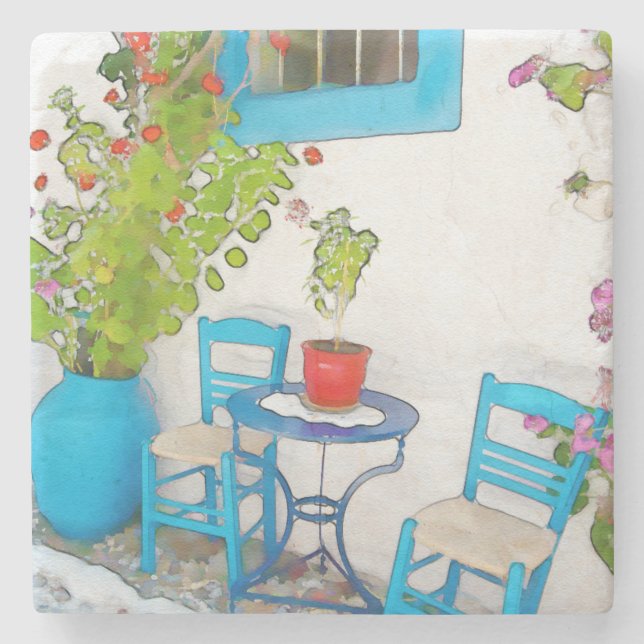 Watercolor street view stone coaster (Front)