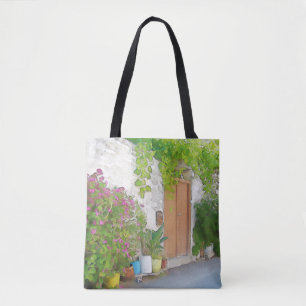 Watercolor street view tote bag