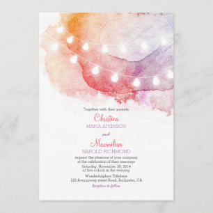 watercolor string lights elegant wedding invitation