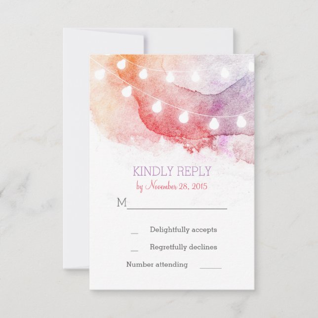 watercolor string lights RSVP cards (Front)
