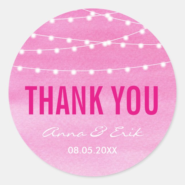 Watercolor String Lights Wedding Classic Round Sticker (Front)