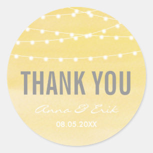 Watercolor String Lights Wedding Classic Round Sticker