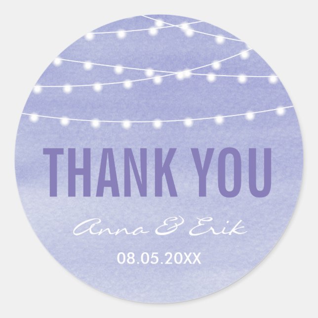 Watercolor String Lights Wedding Classic Round Sticker (Front)