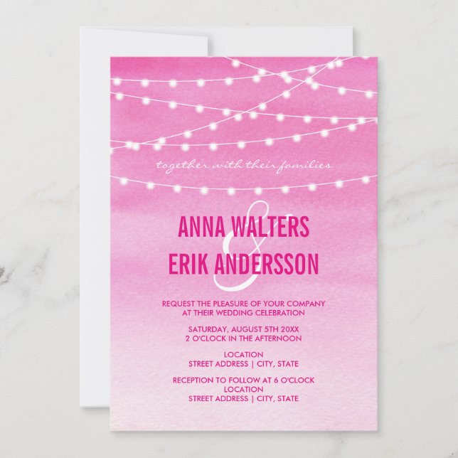 Watercolor String Lights Wedding Invitation (Front)