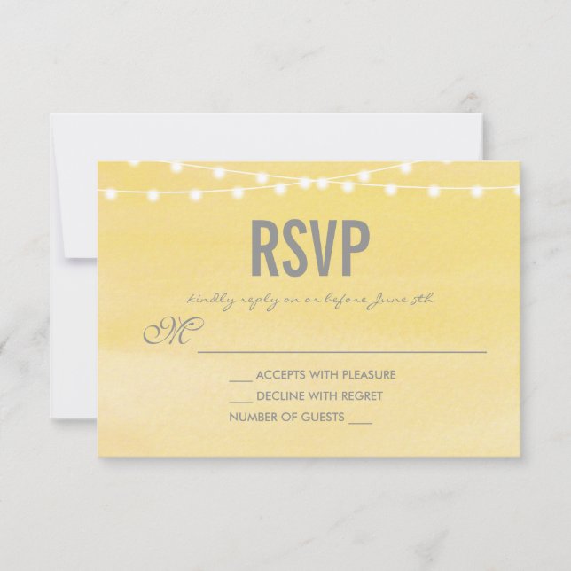 Watercolor String Lights Wedding RSVP Card (Front)