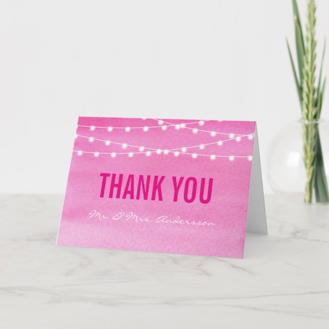 Watercolor String Lights Wedding Thank You Card (Front)