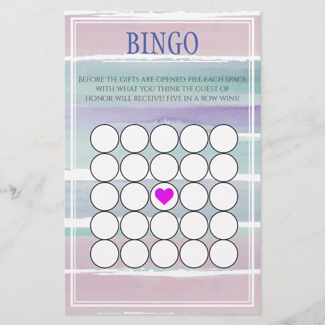 Watercolor Striped Baby Shower Bingo (Front)