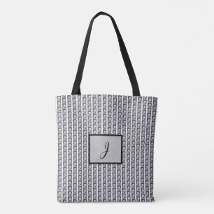 Watercolor Striped Black and White Iris Monogram Tote Bag