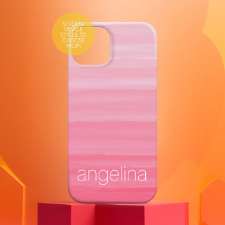 Watercolor Striped Pattern with Custom Name iPhone 15 Pro Case