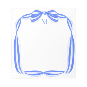 Watercolor Striped Ribbon Bow Monogram Notepad