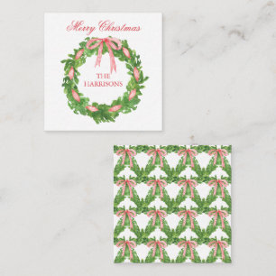 Watercolor Striped Ribbon Wreath Christmas Card