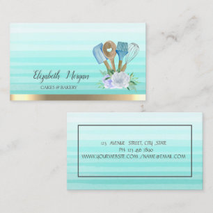 Watercolor Stripes Bakery Hand Tools Flowers Business Card