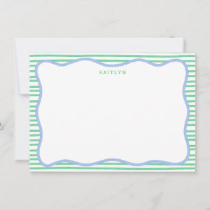 Watercolor Stripes, Blue Green Personalised Flat Card