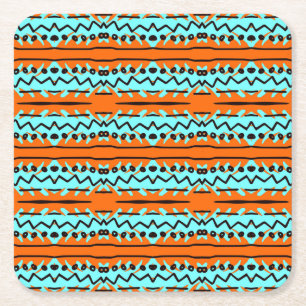 Watercolor stripes, bright colourful pattern. square paper coaster