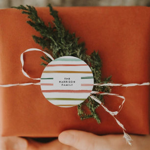 Watercolor Stripes Custom Name Classic Round Sticker