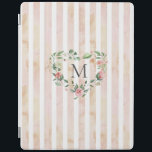 watercolor stripes floral wreath monogram iPad cover<br><div class="desc">watercolor stripes in pastel tones with spring floral wreath and a serif font monogram easy for you to customise</div>