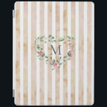 watercolor stripes floral wreath monogram iPad cover<br><div class="desc">watercolor stripes in pastel tones with spring floral wreath and a serif font monogram easy for you to customise</div>