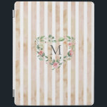 watercolor stripes floral wreath monogram iPad cover<br><div class="desc">watercolor stripes in pastel tones with spring floral wreath and a serif font monogram easy for you to customise</div>