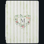 watercolor stripes floral wreath monogram iPad cover<br><div class="desc">watercolor stripes in pastel tones with spring floral wreath and a serif font monogram easy for you to customise</div>