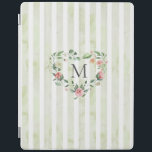 watercolor stripes floral wreath monogram iPad cover<br><div class="desc">watercolor stripes in pastel tones with spring floral wreath and a serif font monogram easy for you to customise</div>