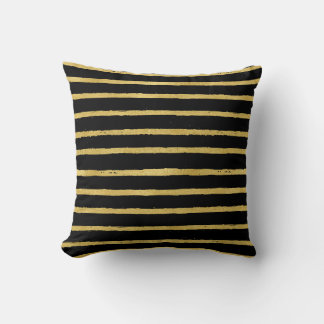 Watercolor Stripes Gold and Black Cushion