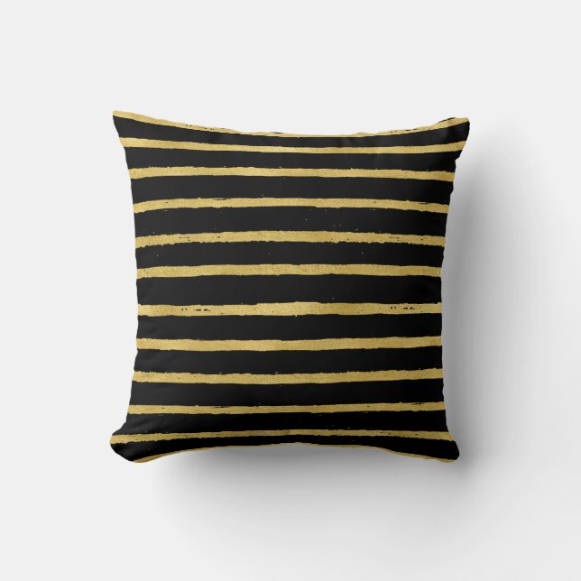 Watercolor Stripes Gold and Black  Cushion (Front)
