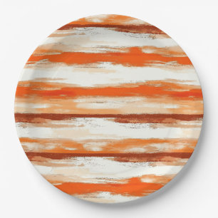Watercolor Stripes in Coffee and Orange Tones Paper Plate
