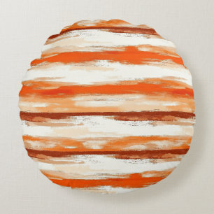 Watercolor Stripes in Coffee and Orange Tones Round Cushion