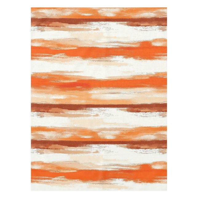 Watercolor Stripes in Coffee and Orange Tones Tablecloth (Front)