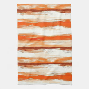 Watercolor Stripes in Coffee and Orange Tones Tea Towel
