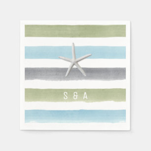 Watercolor stripes monogram rustic beach wedding napkin